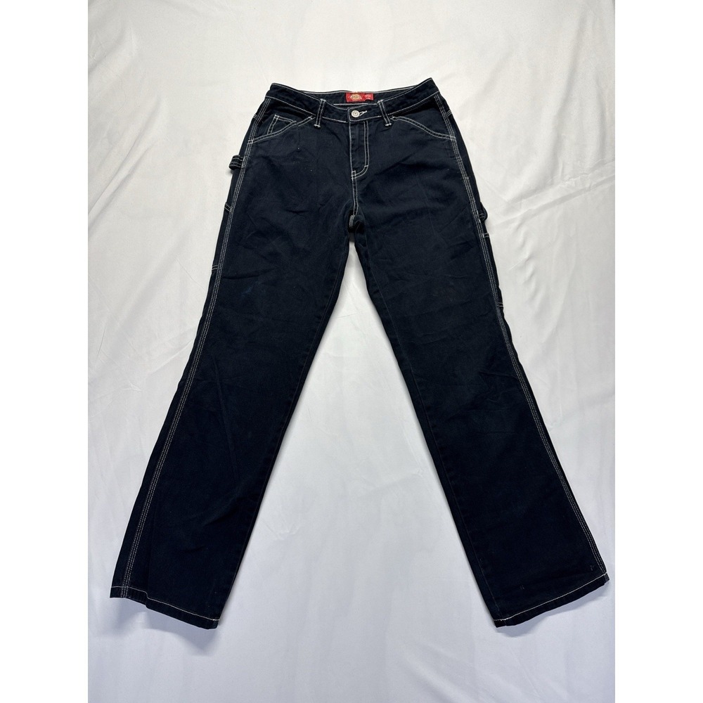 Dickies Womens Carpenter Pants Size 1/25 Black White Stitches utility jean stain